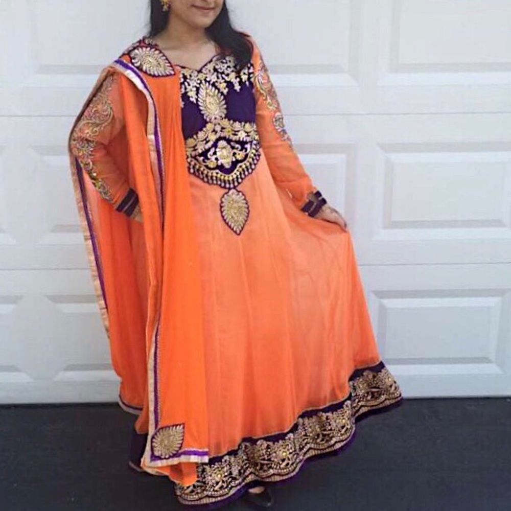 Orange floor length salwar kameez